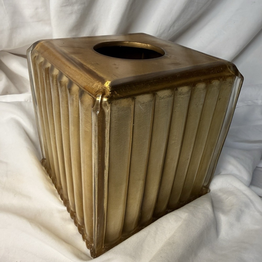 Vintage Springmaid Luxury Palais Tissue Box Acrylic Regency Gold Faux Marble MCM